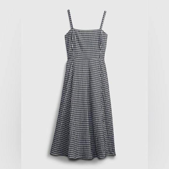 GAP Fit & Flare Midi Dress Navy Blue Gingham Size 0 - Picture 2 of 9